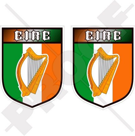 Irland Irish Irland Gälische Harfe Shield 75 mm (7,6 cm) Bumper Sticker, Aufkleber Vinyl X2