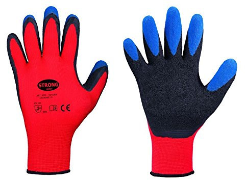 STRONG HAND® 5-Finger-Schutzhandschuhe mit Latex Innenhandbeschichtung Gr.9, 12 Stück (12 Paar)