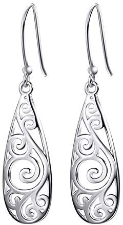 Merdia 925 Sterling Silver Filigree Teardrop Earrings Vintage Earring for Women