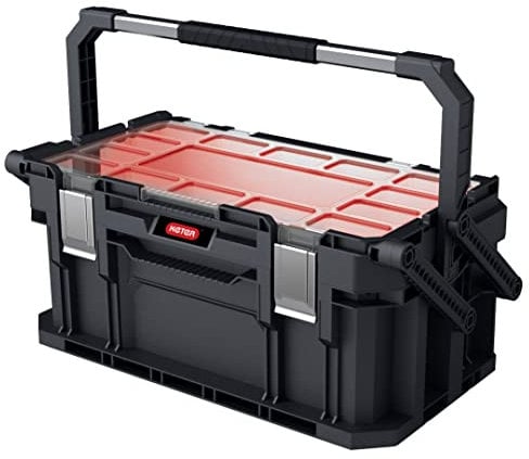 Keter Connect Cantilever Werkzeugkasten, 56,5x31,7x25,1 Cm, Transparenter Bruchsicherer Deckel, Herausnehmbare Boxen, Stapelbar (Connect System)