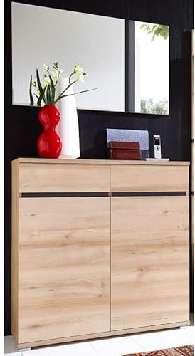 Lomadox Garderoben Set 2teilig Flurgarderobe Flurmöbel in Holzoptik Edelbuche Schuhschrank Spiegel