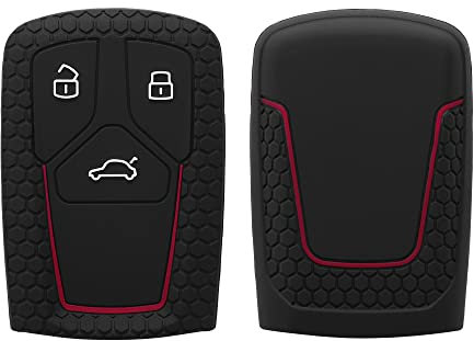 kwmobile Autoschlüssel Schutzhülle kompatibel mit Audi 3-Tasten Smartkey Autoschlüssel (nur Keyless Go) Hülle - Schlüsselhülle aus Silikon - in Schwarz Rot