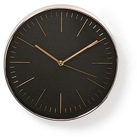 NEDIS CLWA013PC30BK - Orologio circolare da parete, diametro 30 cm, colore: Nero e oro rosa
