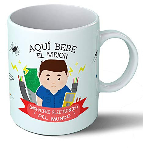 Planetacase - Taza Ingeniero Electrónico - Regalo Original - Cerámica 330 mL - Taza Desayuno Apta para Microondas y Lavavajillas - Resistente a Lavados