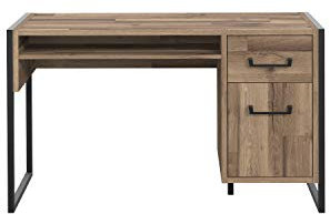 FORTE Hud Schreibtisch mit 1 Tür und 1 Schublade, Holzwerkstoff, Stabeiche / Betonoptik Dunkelgrau, 129.4 x 74.7 x 60.2 cm