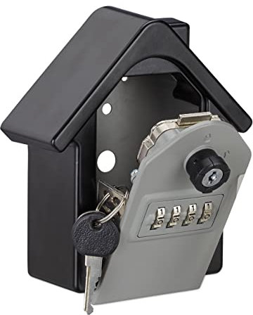 Relaxdays 10 x Schlüsseltresor in Hausform, 4-stelliger Code, Notfallschlüssel, Wandmontage, HxBxT 15x13,5x7 cm, schwarz/grau