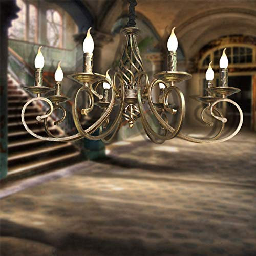 Retro Pendelleuchte Industrie Hängeleuchte E14 Schmiedeeisen Raumlicht Höhenverstellbar Pendellampe Antik Kerze Metall Landhausstil Esszimmer Küche Wohnzimmer Schlafzimmer Kronleuchter,Messing,8 heads