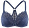 MELENECA Women's Front Fastening Racerback Plus Size Stretch Lace Underwire Unlined Bras Blue 42DD