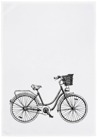 Geschirrtuch weiß, Fahrrad mit Korb