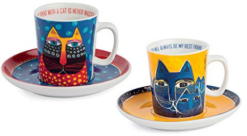 Egan Set 2 Kaffeetassen Laurel Burch blau/gelb