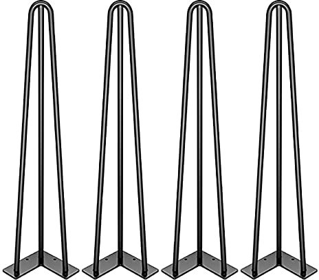 pingping1991 Haarnadel Tischbeine,3 Stangen, Austauschbare Haarnadelbeine Möbelbein Tischgestell, für Schrank Esstisch Couchtisch Schubladen Schreibtisch,mit Bodenschoner, Schwarz,4er Set(40cm/16in)