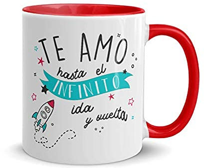 Kembilove Tazas de Desayuno para Parejas – Taza de Café Rojas con Mensaje Te Amo hasta el Infinito ida y vuelta – Regalos Originales para el día de los enamorados
