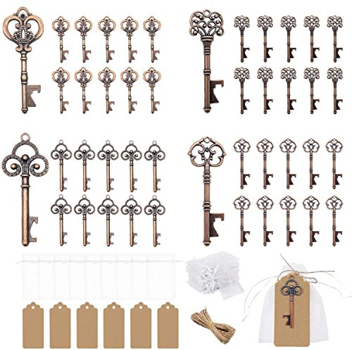 Ouvre Bouteilles Lot de 40, Vintage Porte Clef Decapsuleur, Kit de Décoration pour Cadeaux pour Invités à un Mariage ou une Fête (Bronze)