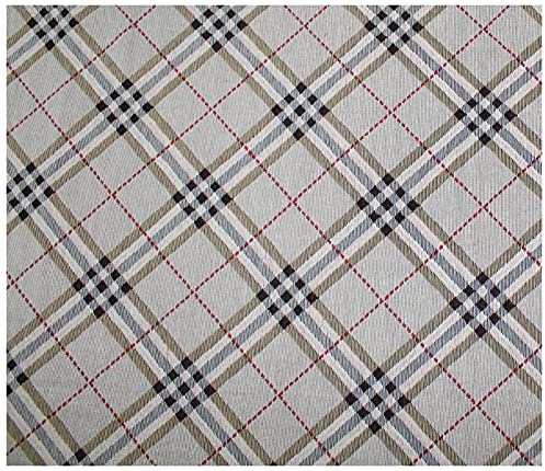 Russo Tessuti Tessuto Arredo Rivestimenti Divani GOBELIN Tartan Scozzese Beige Rombi 50x280cm
