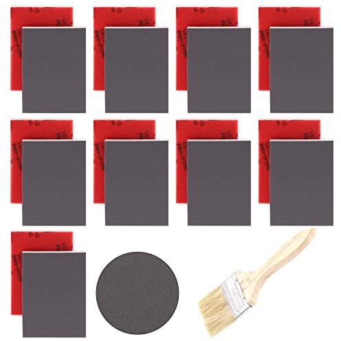 Tanstic Schleifschwamm mit 800 - 1000 Körnungen, flexibel, nass und trocken, weicher Schaumstoff, Schleifblöcke mit 6,4 cm langem Pinsel für Holz, Metall, Trockenbau, Möbel, 21 Stück