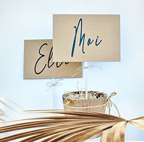 Jeu de mariage Elle - Lui - moi Avec 30 questions OFFERTES. lot de 2 Pancartes Mariage Elle - Lui - Moi, jeu de soirée, Kraft/DoubleTige en bambou - Lot de 2 Pancartes + QUESTIONS