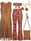 SOMSOC 7 Stück 70er Jahre Frauen Hippie Kostüm Set Enthält Fransen Weste Tasche Hose Stirnband Friedenszeichen Halskette Ohrringe Sonnenbrille für Halloween (Braun), L, (UA5257)
