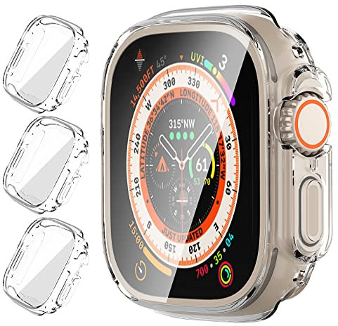 AHASTYLE 3 Pezzi Cover per Apple Watch Ultra 49mm, Custodia Protettiva in TPU per iWatch Ultra 2 (Transparent)