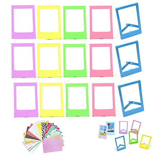 15pcs Polaroid Mini Fotorahmen+ 40pcs Fotoalbum Aufkleber 8.9 * 5.7 cm Mini Bilderrahmen Kunststoff Sofortbildkamera Fotorahmen Bunt Mini Kamera Zubehör Set Kompatibel mit Instax Mini 11/Mini 9usw