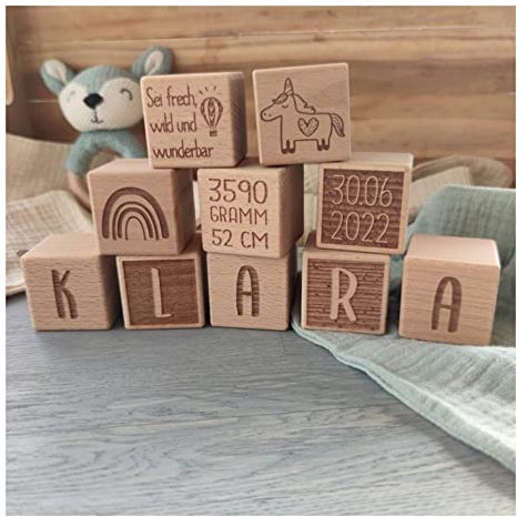 Geschenk zur Geburt - Holzwürfel Geburt - Geschenke Baby - Baby Würfel mit Namen - Geschenk Baby - Holzwürfel mit Gravur - Holzwürfel personalisiert