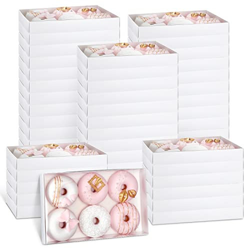 Karenhi 48 Pcs Clear Cookie Boxes with Full Window 9.5 x 5.9 x 1.3 in Bakery Treat Boxes Macaron Chocolate Donuts Pastry Clear Lids Packing Cotainer for Graduation Wedding Grad Party(White)