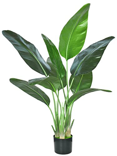 HAIHONG Künstliche Paradiesvogel-Pflanze mit 9 realistischen Blättern, Bananenblattpalme für drinnen und draußen, Büro, Haus, Wohnzimmer, Geschäft, Moderne Dekoration