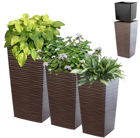 KADAX Set di 3 vasi alti per piante, Moka, H 46,5/57,5/68 cm – vaso grande per fiori e piante, decorativo da esterno e interno