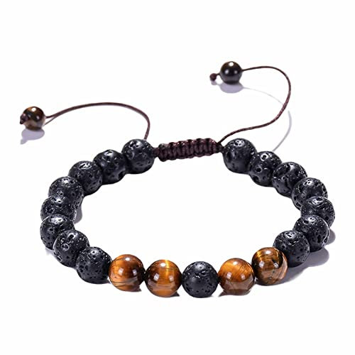 Aotiwe Herrenarmbänder, Perlenarmband Männer 8mm Tigerauge Lavastein Armband Schwarz Braun Tigerauge und Lava 19cm