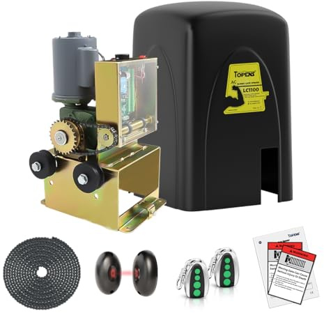 TOPENS LC1100 Automatic Commercial Sliding Gate Opener, Chain Drive Gate Operator for Heavy Driveway Sliding Gate Up to 2800 Pounds, AC Powered with 20ft Roller Chain, 2 Remote Control, Photocell