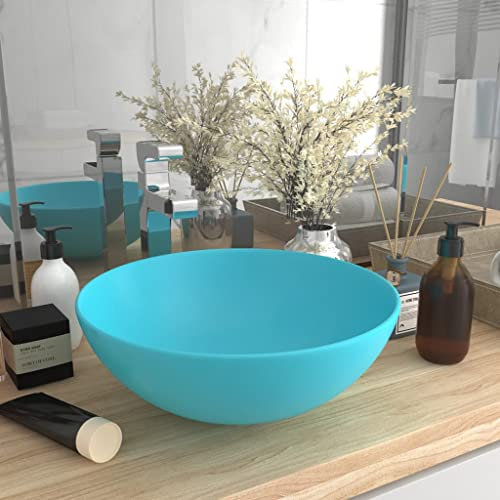 WIFESE Lavandino da Bagno in Ceramica Verde Chiaro Rotondo Lavabo In Ceramica Lavello Ceramica Appoggio Lavandino Bagno Lavatoio Ceramica Lavandino Da Appoggio Lavabo Bagno 28x28x10 cm