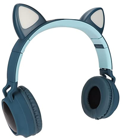Cat Ear Kopfhörer, Wireless 5.0 Gaming Headset Tragbarer Faltbarer Stereo Over Ear Kopfhörer mit LED-Licht für Erwachsene Mädchen Jungen (Blau Grün)