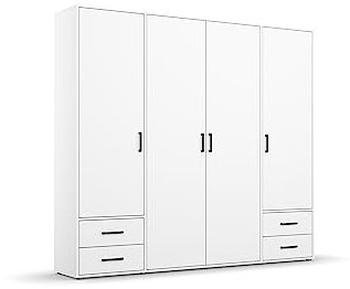 Rauch Möbel Voyager Schrank Kleiderschrank Drehtürenschrank, Alpinweiß, 4-türig mit 4 Schubladen, inklusive 1 Kleiderstange, 5 Einlegeböden BxHxT 187x194x53 cm