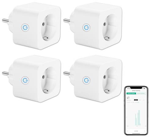 ANTELA Enchufe Inteligente Wifi 16A 3680W con Monitor de Energía, Compatible con Alexa y Google Home, Control Remoto por Smart Life, Programable con Temporizador,4PC