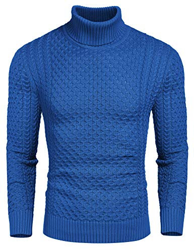 COOFANDY Men's Turtleneck Sweater Slim Fit Roll Neck Jumpers Turtle Neck Tops Sweatshirts Knit Shirt Polo Neck Jumpers Winter Jumper Blue M