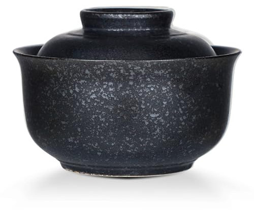 VanEnjoy Microwavable Ramen Bowl with Lid, 25 Oz Japanese Bowl Big Ceramic Japanese Soup Bowl with Lid, Korean Clay Pot - black