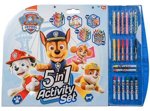 Paw Patrol - Set de actividades 5 en 1 - Set de dibujo con lápices de colores, lápices de colores, pegatinas y hojas para colorear (113 piezas)