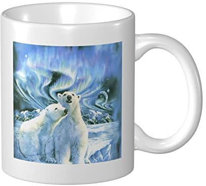 RFSHOP Eisbären, Nordlichter, großer Keramik-Kaffeetasse, große Teetasse für Büro und Zuhause, 325 ml Tasse für Damen und Herren