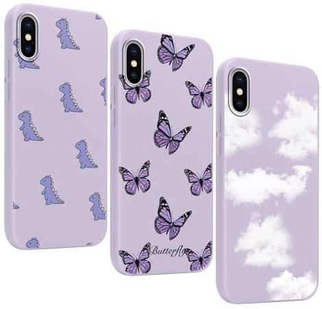 Yoedge 3 Stück Handyhülle für iPhone X/iPhone XS Hülle 5,8, Schmetterling Muster Design Frauen Mädchen Aesthetic Handyhülle Dünn Weich Schlanke Silikon TPU Flexible Stoßfest Schutzhülle für iPhone XS