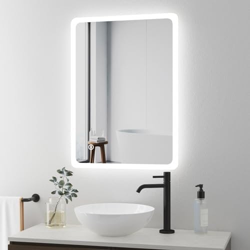 BD-Baode Badezimmer Spiegel mit LED 40x60cm Badspiegel mit Beleuchtung 3 Arten von Licht Rechteckiger Wandspiegel mit Touch Schalter