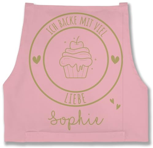 Schürze - Backschürze - Ich backe mit viel Liebe I Geschenk Hobbybäcker I Geschenk Backen - 85x69 - Rosa - personalisierte geschenke bäckerschürze damen konditor cupcake kochschürzen