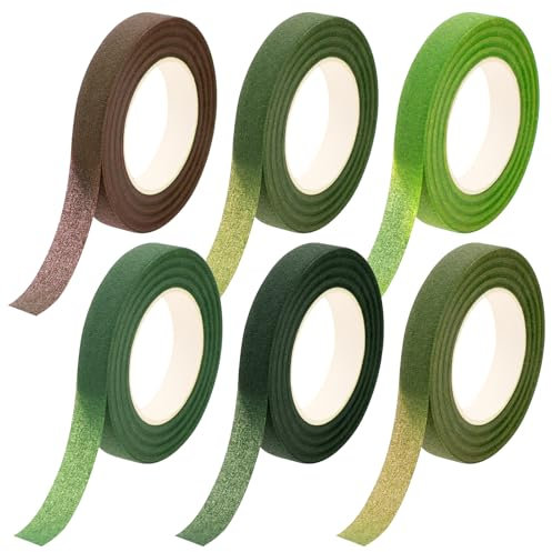 Giantree 6 Rollen Flora Kreppband, 12MM Grün Floristenband Floristenkrepp Blumenband für Blumenarrangements, Hochzeiten, Heimdekoration, Blumenstraußverpackung(27m/Bände)