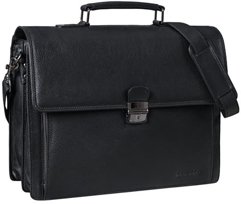 STILORD Stanley Aktentasche Herren Leder mit Schloss für 17 Zoll Laptop Business Tasche Echtleder Vintage Laptoptasche Groß Umhängetasche XL mit Trolley Halterung Farbe:sepia - braun plain