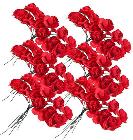 TOPPERFUN 144St Papierrose hochzeitsdeko blumenstecker gefälschte Rosenblüte Künstlicher Blumenstrauß Ornament Simulation stieg Bastelmaterial selber Machen Mini Zubehör