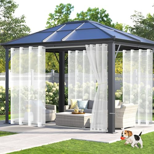 Qelus Outdoor Vorhang Wetterfest, 2er Set B132xH243cm Outdoorvorhänge mit Ösen, Außenvorhang Gardinen Transparent Winddicht Wasserdicht Sonnenschutz für Pergola Balkon Terrasse Garten Pavillon