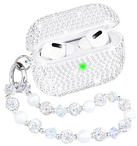 Kompatibel mit AirPods Pro 2 Hülle Diamant Glitzer Schutzhülle für Airpods Pro 2. Generation mit Schlüsselanhänger für Mädchen Frauen (Front-LED Sichtbar) Silber