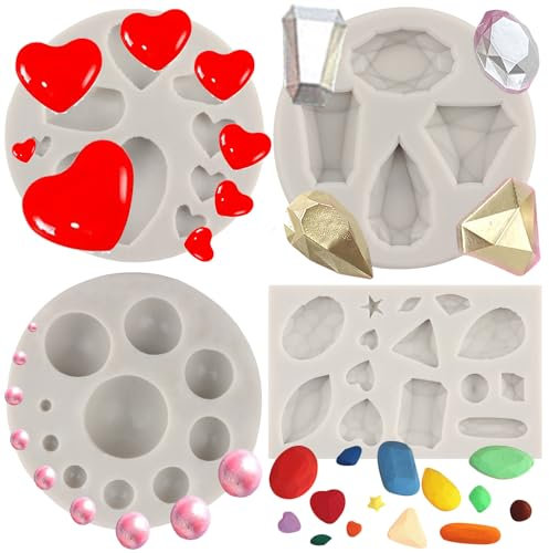MYPRACS Mini Gems Moule En Silicone Perle Diamant Broche Silicone Fondant Moule Semi Sphère Boule Silicone Chocolat Moule Pour Décoration De Gâteau Cupcake Topper Chocolat Polymère Argile Gomme Pâte