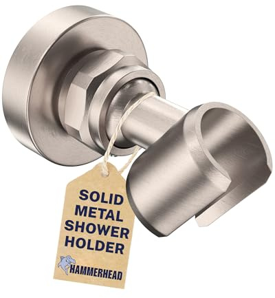 HammerHead Showers® Handbrausehalter aus Metall – gebürstetes Nickel – verstellbarer Duschstabhalter mit Schwenkkugel – Duschschlauchhalter passend für die meisten Handbrausen