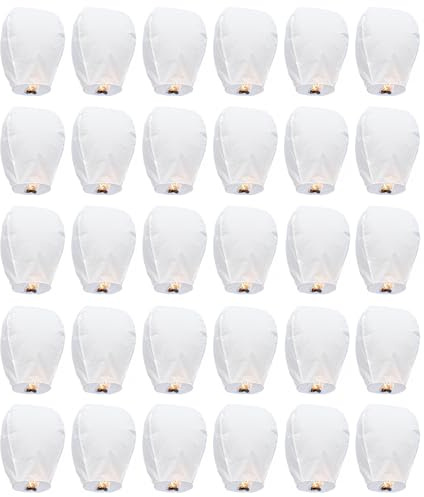 WENLISELL 30 faroles chinos para liberar en la memoria | Faroles flotantes blancos para volar al aire libre, decoración de fiestas