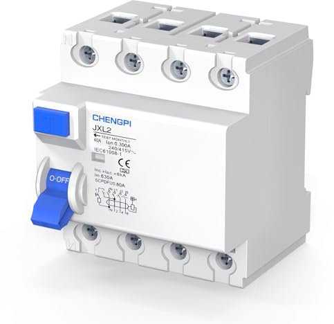 CHENGPI Interruptor Diferencial, Interruptor FI, Tipo A 40A, 300mA, 4P, Interruptor Diferencial Auto Rearmable, Interruptor Diferencial Rearme Automatico