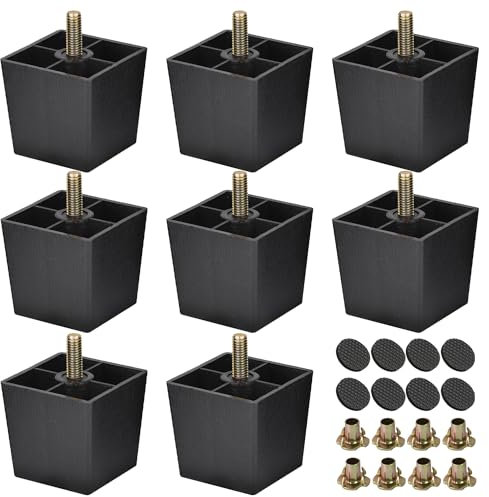 TCHOSUZ 2 inch / 5cm Plastic Furniture Legs, Pack of 8 Mid Century Modern Plastic Light Pyramid Wood Grain Replacement Feet with M8 Hanger Bolts & T-Nuts for Sofa Couch Bed Riser